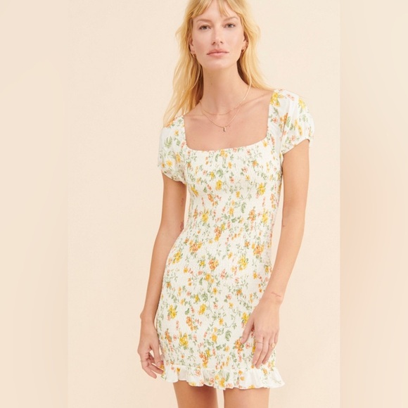 Lost + Wander Big Escape Floral Minidress Smocked Short Puff Sleeve - Picture 1 of 16